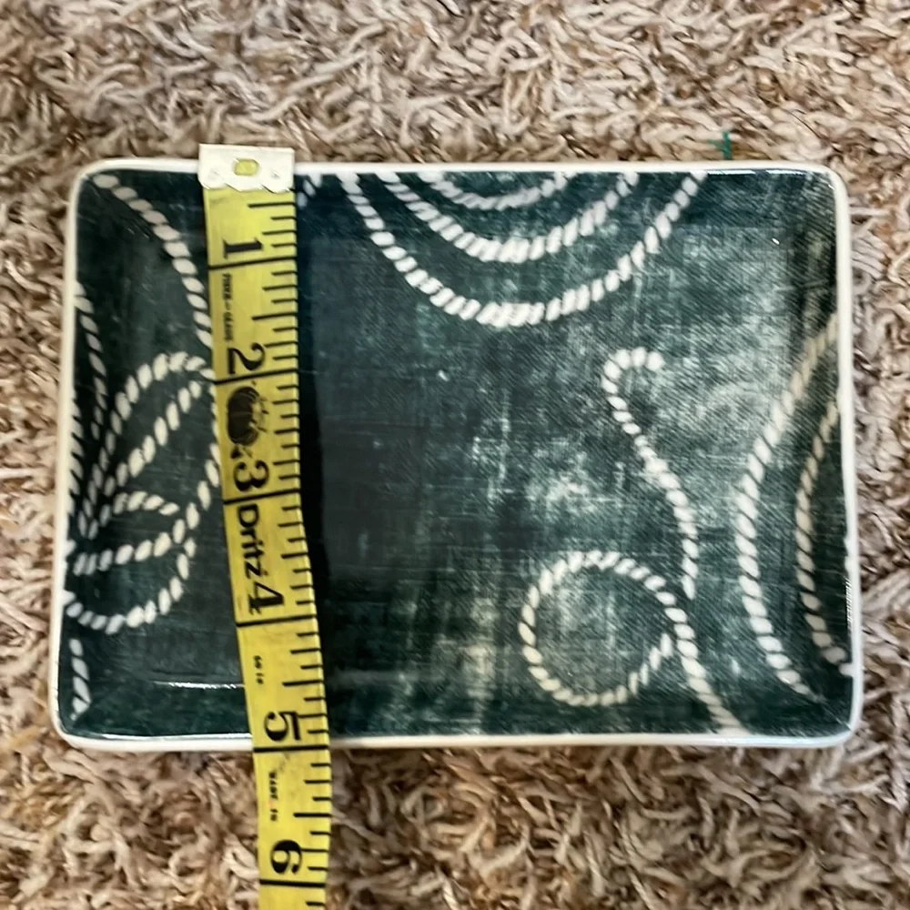 J. Crew Ceramics Catch All Tray Nautical Batik Rope - White & Teal